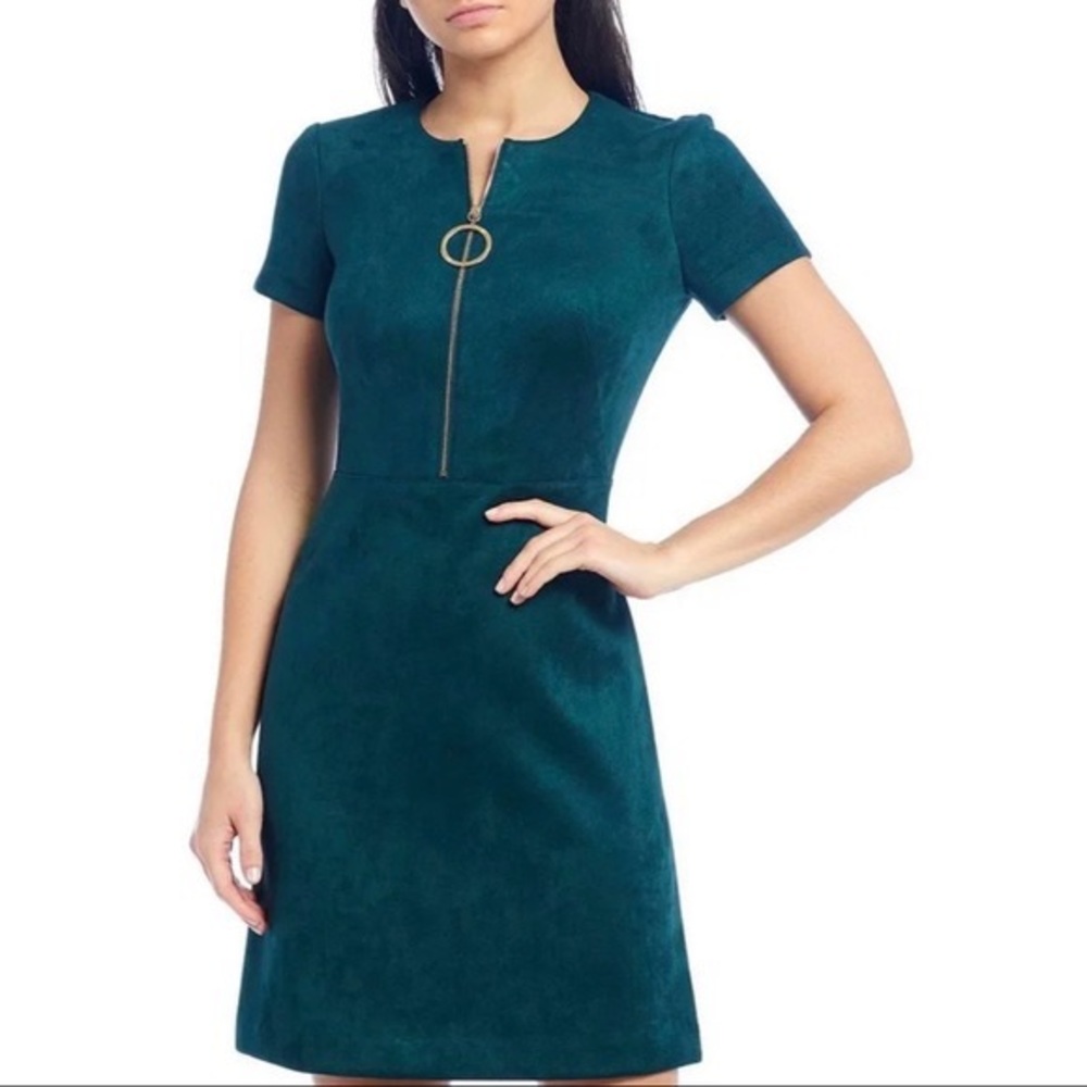 Calvin Klein Size 6 Faux Suede Green Dress